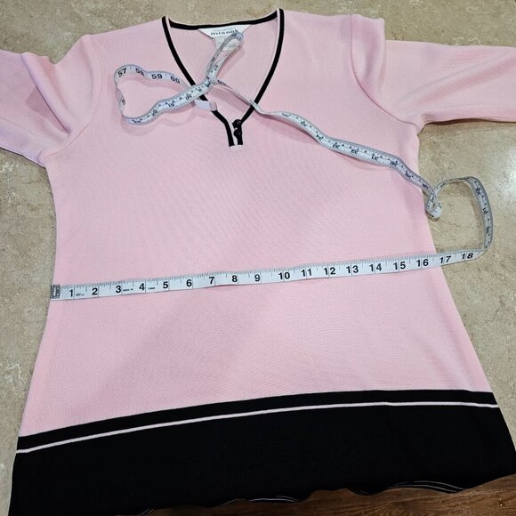 Women's Exclusively Misook V-Neck Pullover Tunic Top Pink/Black Size XS - Picture 4 of 7